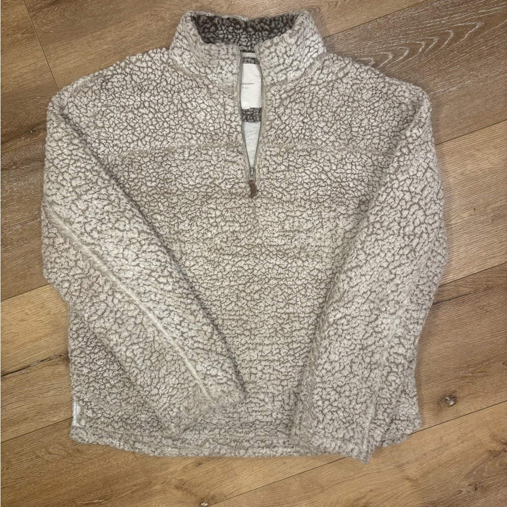 Thread & Supply Sherpa Pullover Women’s Large Beige Pullover Fleece 1/4 Zip Cozy